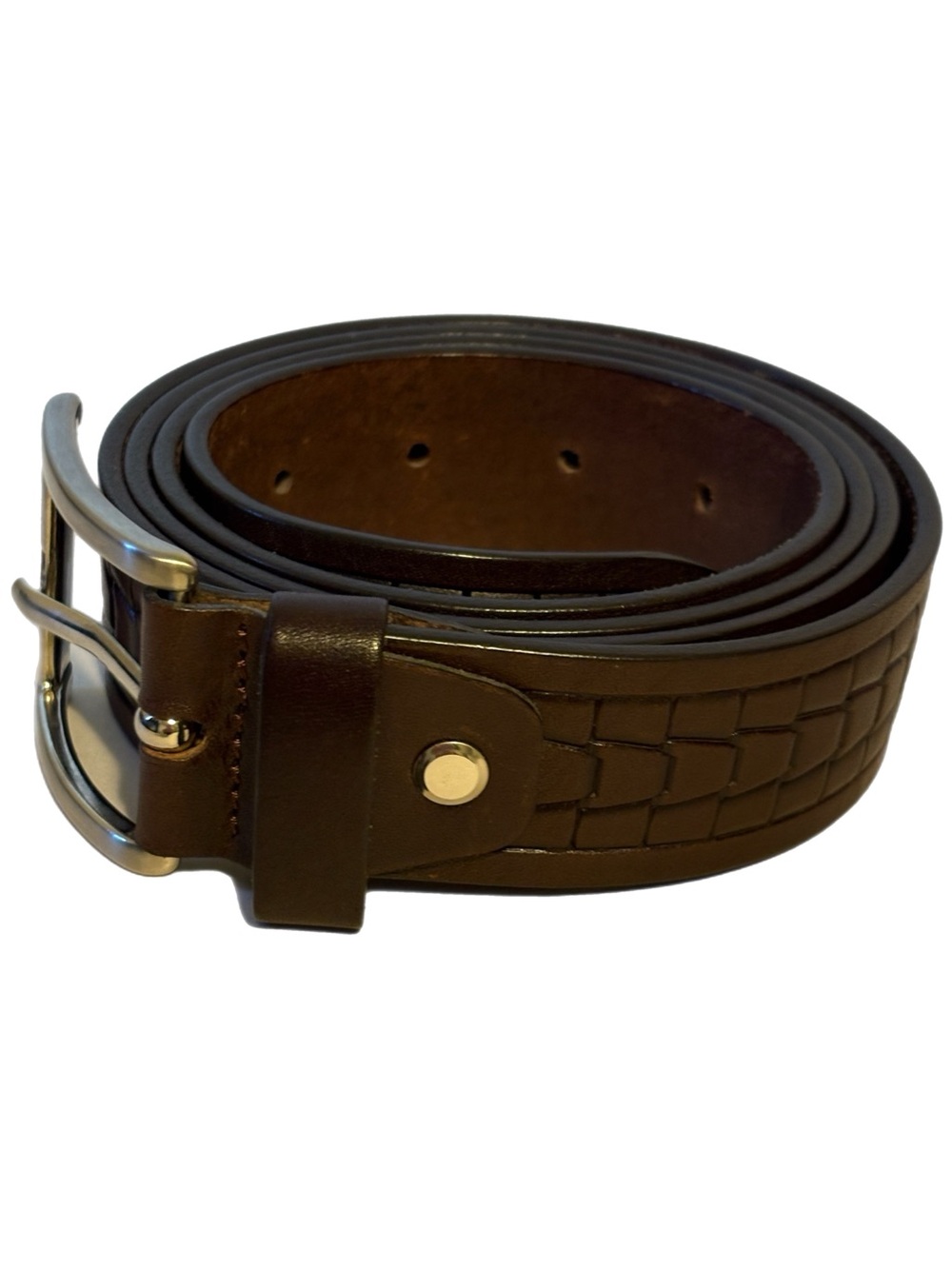 Fossil Belt Men’s Brown Raised Woven Leather with Silver Tone Buckle 35